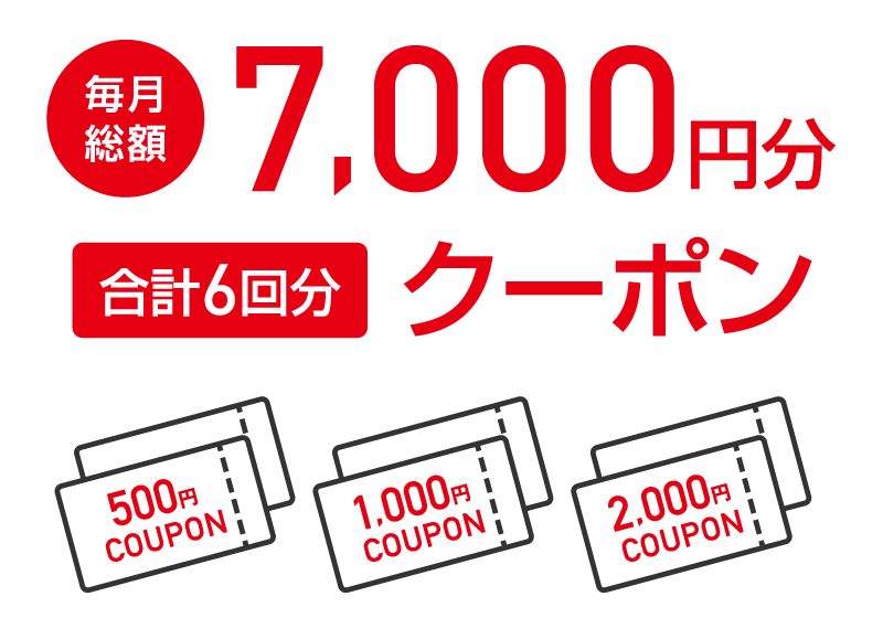 毎月総額7,000円分・合計6回分クーポン